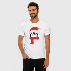 Футболка slim-fit Новогодний пингвин в шапке Деда Мороза, цвет: белый — фото 2
