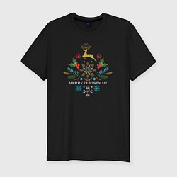 Футболка slim-fit Deer merry christmas, цвет: черный