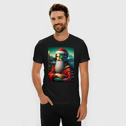 Футболка slim-fit Mona Lisa in Santa costume - cyberpunk, цвет: черный — фото 2