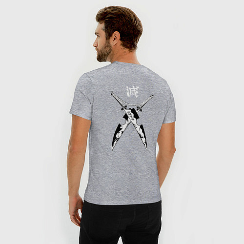 Мужская slim-футболка Клинки Тенгена - клинок демонов / Меланж – фото 4