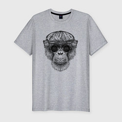 Футболка slim-fit Шимпанзе в кепке и очках, цвет: меланж