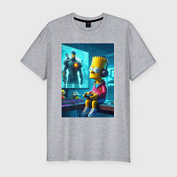 Футболка slim-fit Bart Simpson is an avid gamer, цвет: меланж