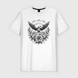 Футболка slim-fit Цветы и птица, цвет: белый