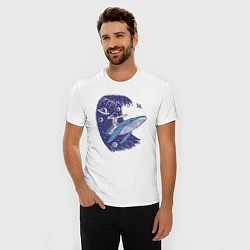 Футболка slim-fit Космонавт верхом на ките, цвет: белый — фото 2