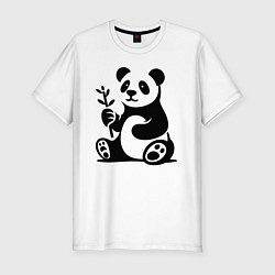 Футболка slim-fit Сидящая панда с бамбуком в лапе, цвет: белый