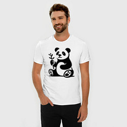 Футболка slim-fit Сидящая панда с бамбуком в лапе, цвет: белый — фото 2