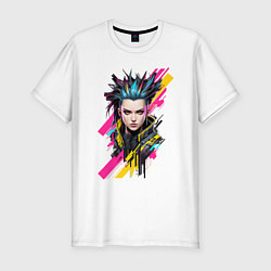 Футболка slim-fit Портрет девушки Cyberpunk 2077, цвет: белый