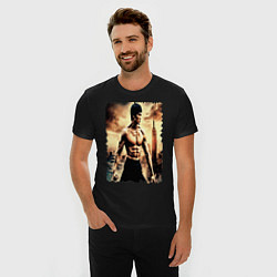Футболка slim-fit Брюс Ли на фоне города, цвет: черный — фото 2