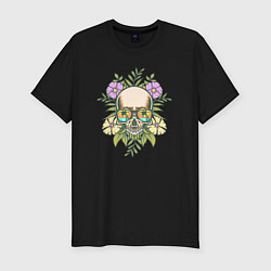 Футболка slim-fit Skull and flowers, цвет: черный