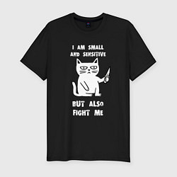 Футболка slim-fit Кошка с ножом - я маленькая и чувствительная, цвет: черный