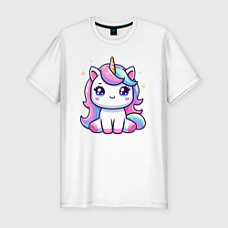 Футболка slim-fit Милый маленький единорог, цвет: белый
