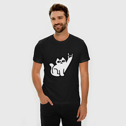 Футболка slim-fit Рок кот мем, цвет: черный — фото 2