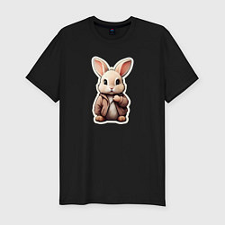 Футболка slim-fit Маленький пушистый кролик, цвет: черный