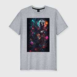 Футболка slim-fit Череп - цветочная фантазия - нейросеть, цвет: меланж