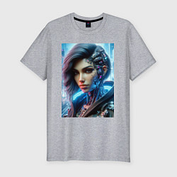 Футболка slim-fit Cyber girl - ai art, цвет: меланж
