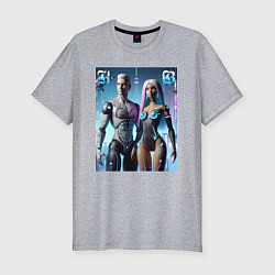 Мужская slim-футболка Barbie and Ken - cyber fantasy