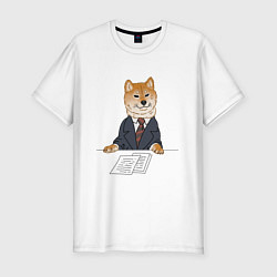 Футболка slim-fit Деловой сиба ину, мем, цвет: белый
