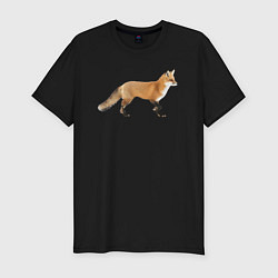 Футболка slim-fit Рыжая идущая лиса, цвет: черный