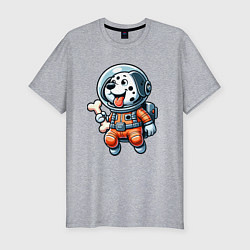 Футболка slim-fit Dalmatian cosmonaut puppy with a bone, цвет: меланж