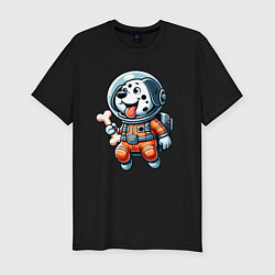 Футболка slim-fit Dalmatian cosmonaut puppy with a bone, цвет: черный