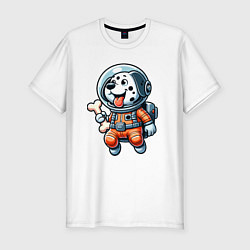 Мужская slim-футболка Dalmatian cosmonaut puppy with a bone