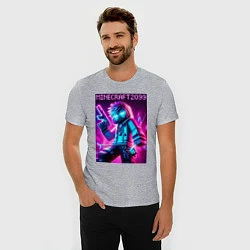 Футболка slim-fit Neon Minecraft - ai art, цвет: меланж — фото 2