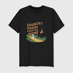 Футболка slim-fit Country roads lead me home, цвет: черный