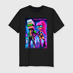 Футболка slim-fit Barbie and Ken - Minecraft 2099 ai art collaborati, цвет: черный