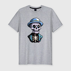 Футболка slim-fit Скелет в синей шляпе, цвет: меланж