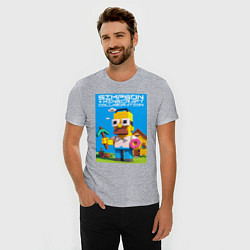 Футболка slim-fit Homer Simpson and Minecraft - collaboration ai art, цвет: меланж — фото 2