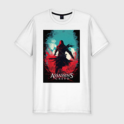 Футболка slim-fit Assassins creed red blue abstract, цвет: белый