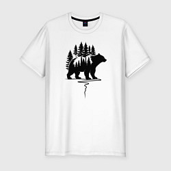 Мужская slim-футболка Медведь силуэт и деревья