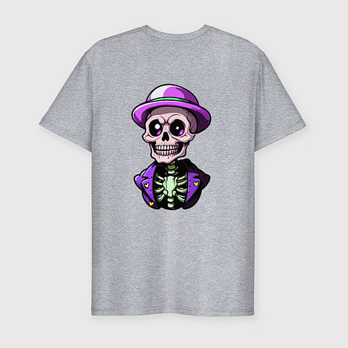 Мужская slim-футболка Скелет в фиолетовой шляпе / Меланж – фото 2