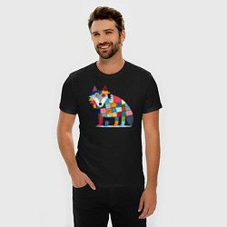 Футболка slim-fit Funny wolf - patchwork ai art, цвет: черный — фото 2