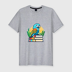 Футболка slim-fit Попугай на стопке книг, цвет: меланж