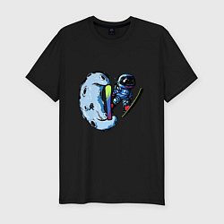 Футболка slim-fit Прыжок космонавта на лыжах с Месяца, цвет: черный