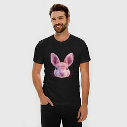 Футболка slim-fit Розовый заяц - портрет кролика, цвет: черный — фото 2