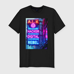 Футболка slim-fit Ai hacker digital rebel - neon glow, цвет: черный