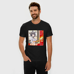 Футболка slim-fit Кошка жена аниме мем, цвет: черный — фото 2