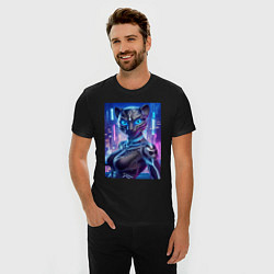 Футболка slim-fit Cyber panter - ai art fantasy, цвет: черный — фото 2