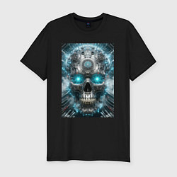 Футболка slim-fit Electrified cyber skull - ai art fantasy, цвет: черный