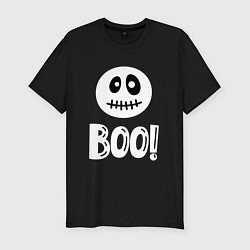 Футболка slim-fit Страшный белый смайлик: Буу!, цвет: черный