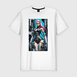 Футболка slim-fit Barbie cyber warrior - ai art fantasy, цвет: белый