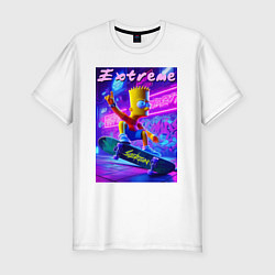 Футболка slim-fit Bart Simpson on a skateboard - extreme ai art, цвет: белый