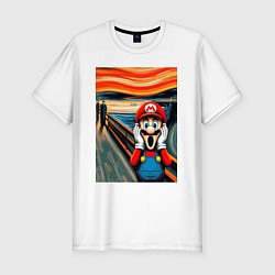 Футболка slim-fit Марио кричит - мем нейросеть, цвет: белый