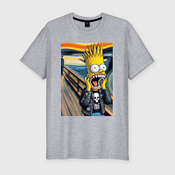 Футболка slim-fit Барт Симпсон кричит - мем нейросеть, цвет: меланж