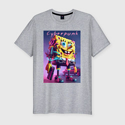 Футболка slim-fit Sponge Bob with a pistol - cyberpunk ai art, цвет: меланж