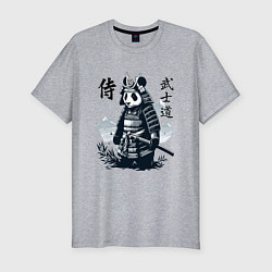 Футболка slim-fit Panda samurai - bushido ai art fantasy, цвет: меланж