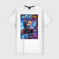 Футболка slim-fit Super fox gamer - ai art fantasy, цвет: белый