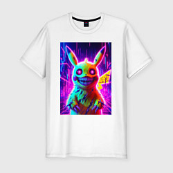 Футболка slim-fit Пикачу монстр - хэллоуинский хоррор, цвет: белый